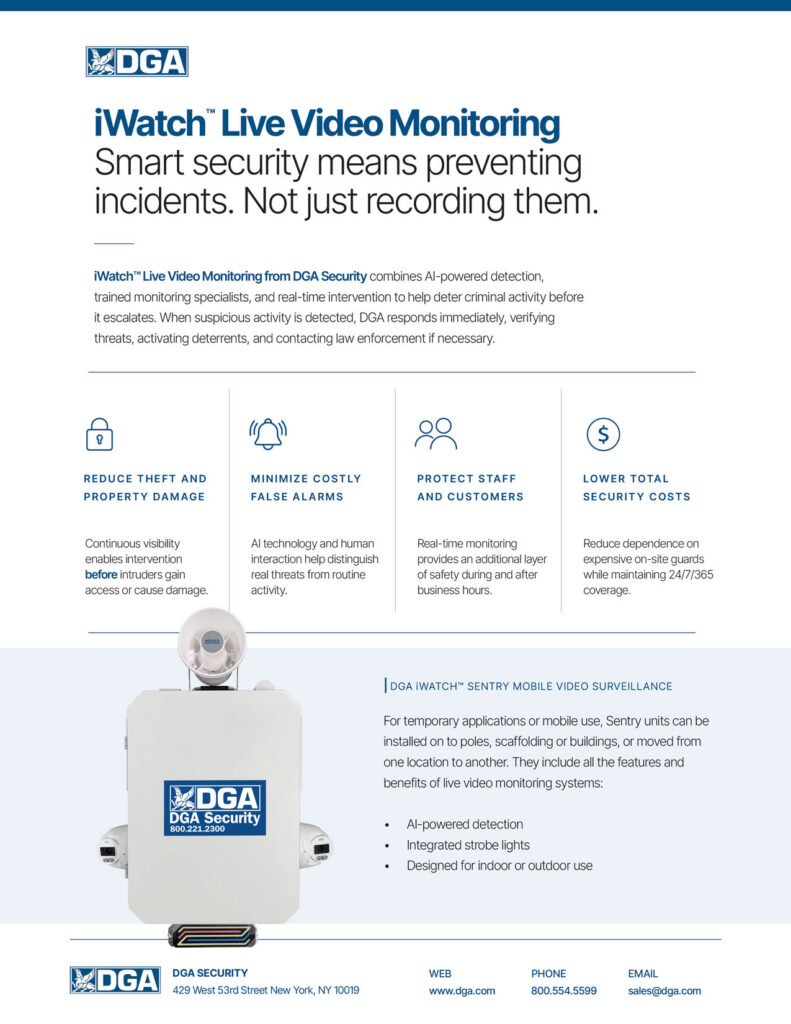 Image of DGA iWatch Live Video Monitoring information sheet